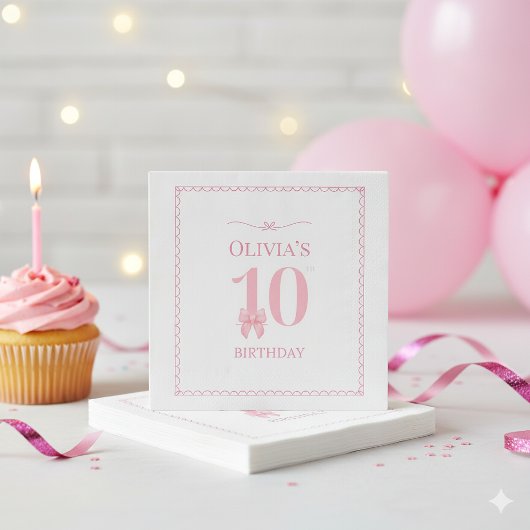 Serviette En Papier 10e anniversaire fille rose Bow Party Napkin
