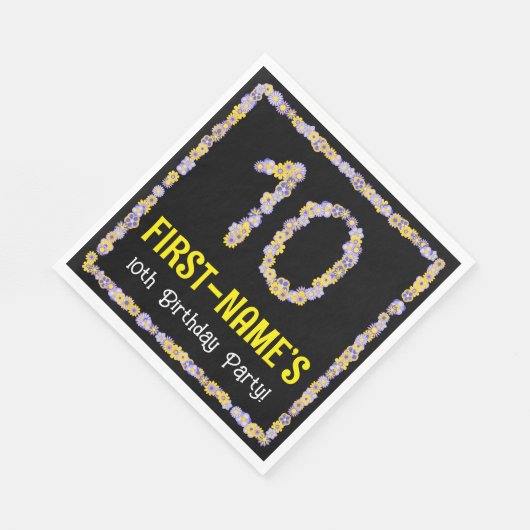Serviette En Papier 10e anniversaire : Floral Flowers Numéro, Nom pers (Coin)