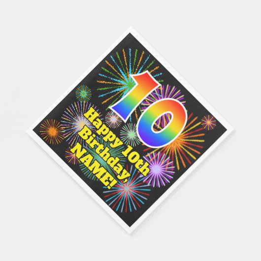 Serviette En Papier 10e anniversaire : Fun Motif Fireworks + Rainbow 1 (Coin)