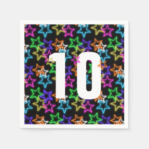 Serviette En Papier 10e Anniversaire Neon Étoiles Sur Noir