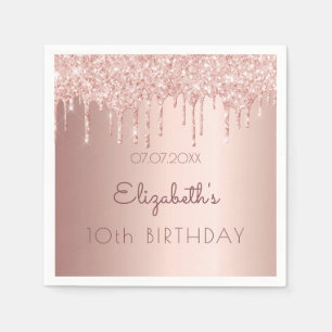 Serviette En Papier 10e anniversaire rose gouttes d'or 10 fille rose