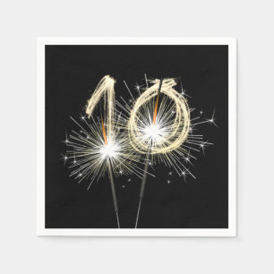 Serviette En Papier 10e anniversaire Sparklers de la fête sur Noir