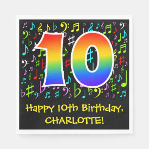 Serviette En Papier 10e anniversaire - Symboles de musique colorée, a