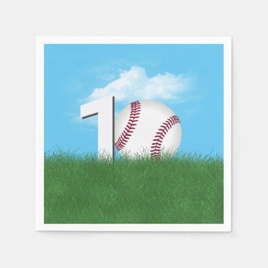 Serviette En Papier 10ème Anniversaire Baseball En Herbe Verte (Devant)