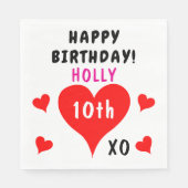 Serviette En Papier 10ème Jour des Coeurs rouges Nom N'importe quel âg (Devant)