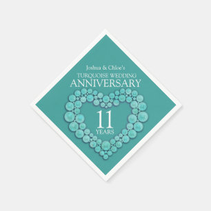 Serviette En Papier 11e anniversaire du Mariage coeur turquoise