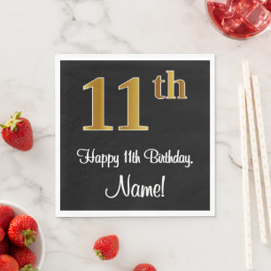 Serviette En Papier 11e anniversaire ~ Elégant Luxueux Faux Gold Look 