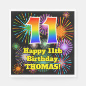 Serviette En Papier 11e anniversaire : Fun Motif Fireworks + Rainbow 1 (Devant)
