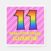 Serviette En Papier 11e anniversaire : Pink Stripes & Hearts, Arc-en-c (Devant)