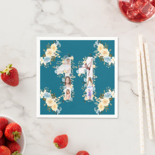 Serviette En Papier 11e anniversaire Turquoise photo Collage Fleur Jau