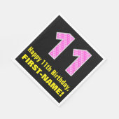 Serviette En Papier 11ème anniversaire : Pink Stripes and Hearts "11" (Coin)