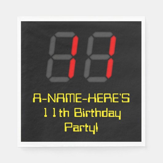 Serviette En Papier 11ème anniversaire : Rouge Digital Horloge Style " (Devant)