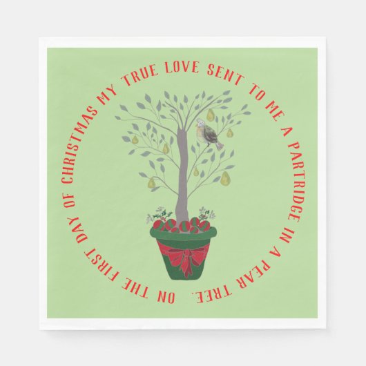 Serviette En Papier 12 jours de perdrix de Noël dans un arbre à poires (Devant)