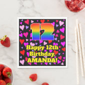 Serviette En Papier 12e anniversaire : Amour Hearts Motif, Arc-en-ciel (En situation)