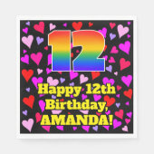 Serviette En Papier 12e anniversaire : Amour Hearts Motif, Arc-en-ciel (Devant)