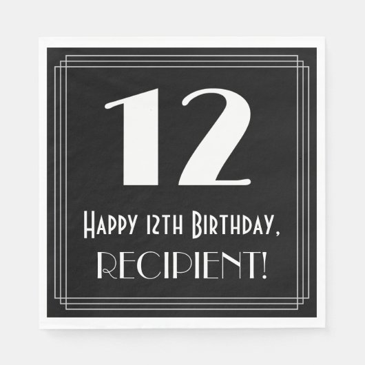 Serviette En Papier 12e anniversaire ~ Art Déco Inspiré Look "12", Nom (Devant)