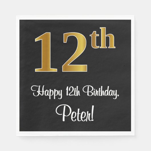 Serviette En Papier 12e anniversaire ~ Elégant Luxueux Faux Gold Look (Devant)