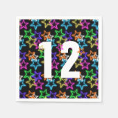 Serviette En Papier 12e Anniversaire Neon Étoiles Sur Noir (Devant)