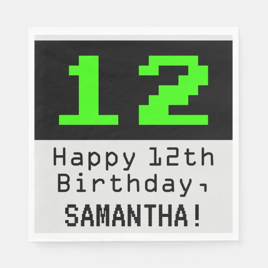 Serviette En Papier 12e anniversaire - Nerdy / Geeky Style "12" & Nom (Devant)