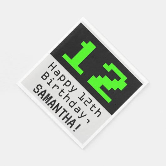 Serviette En Papier 12e anniversaire - Nerdy / Geeky Style "12" & Nom (Coin)