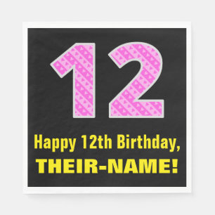 Serviette En Papier 12e anniversaire : Pink Stripes and Hearts "12" + 