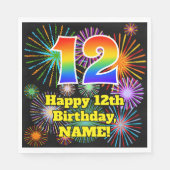 Serviette En Papier 12ème anniversaire : Fun Motif feux d'artifice + A (Devant)