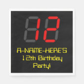 Serviette En Papier 12ème anniversaire : Rouge Digital Horloge Style " (Devant)