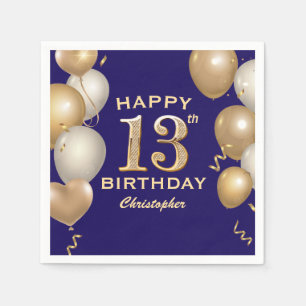 Serviette En Papier 13e anniversaire de la fête Marine Bleu et Ballons