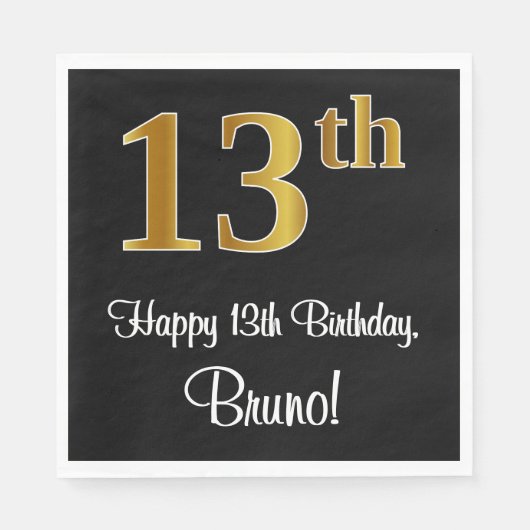 Serviette En Papier 13e anniversaire ~ Elégant luxe Faux Gold Look # (Devant)