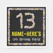 Serviette En Papier 13e anniversaire : Floral Flowers Numéro, Nom pers (Devant)