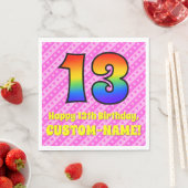 Serviette En Papier 13e anniversaire : Pink Stripes & Hearts, Arc en c (En situation)
