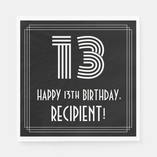 Serviette En Papier 13ème anniversaire : Art Déco Inspiré Look "13" +  (Devant)