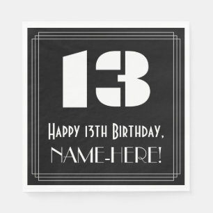 Serviette En Papier 13ème anniversaire : Art Déco Inspiré Look "13" + 