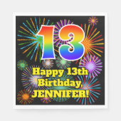 Serviette En Papier 13ème anniversaire : Fun Fireworks Motif + Rainbow (Devant)