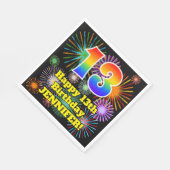 Serviette En Papier 13ème anniversaire : Fun Fireworks Motif + Rainbow (Coin)