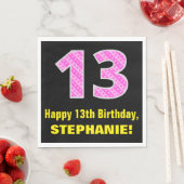 Serviette En Papier 13ème anniversaire : Pink Stripes and Hearts "13"  (En situation)