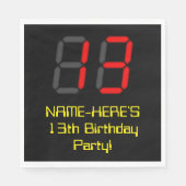 Serviette En Papier 13ème anniversaire : Rouge Digital Horloge Style " (Devant)