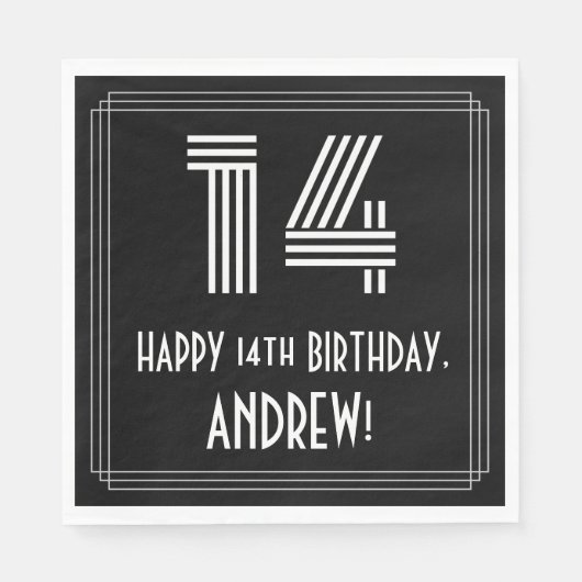 Serviette En Papier 14e anniversaire : Art Déco Inspiré Look "14" + No (Devant)