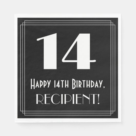 Serviette En Papier 14e anniversaire ~ Art Déco Inspiré Look "14", Nom (Devant)