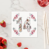 Serviette En Papier 14e anniversaire fille Fleur Photo Collage blanc (En situation)