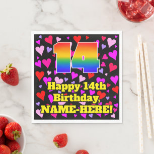 Serviette En Papier 14e anniversaire : Loving Hearts Motif, Arc-en-cie