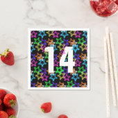 Serviette En Papier 14e Anniversaire Neon Étoiles Sur Noir (En situation)