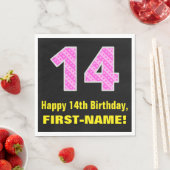 Serviette En Papier 14e anniversaire : Pink Stripes and Hearts "14" +  (En situation)