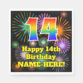 Serviette En Papier 14ème anniversaire : Fun Fireworks Motif + Rainbow (Devant)