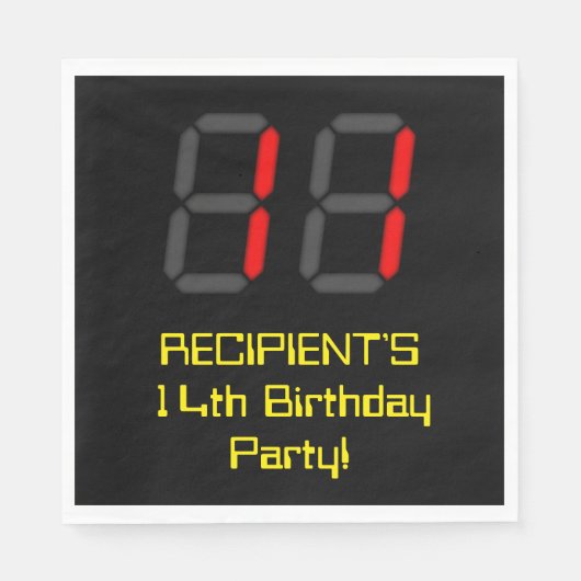 Serviette En Papier 14ème anniversaire : Rouge Digital Horloge Style " (Devant)