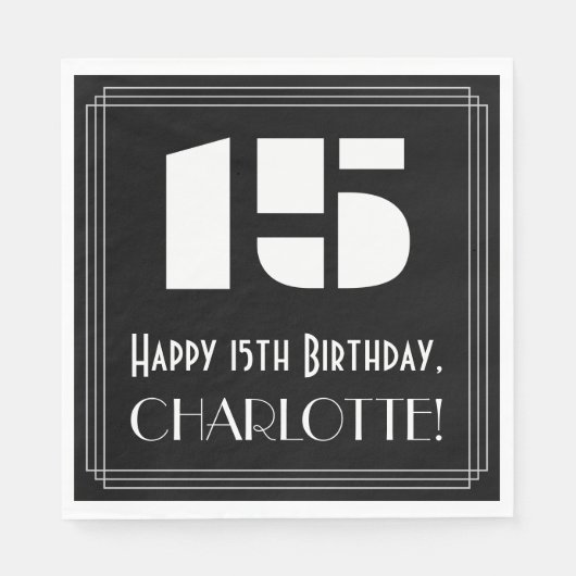 Serviette En Papier 15e anniversaire : Art Déco Inspiré Look "15" + No (Devant)