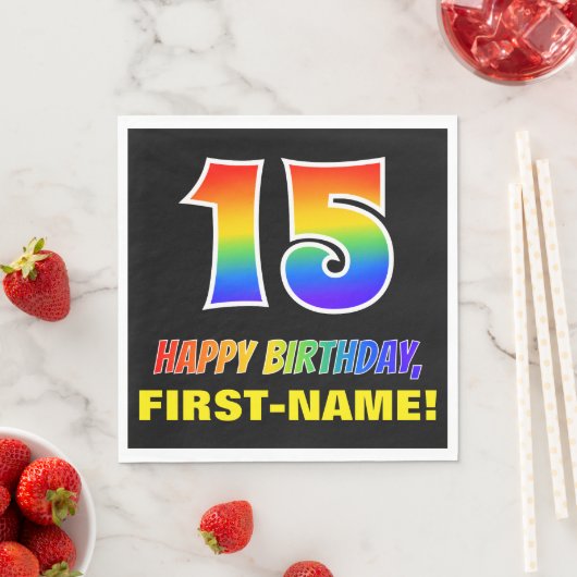 Serviette En Papier 15e anniversaire : Bold, amusant, simple, arc-en-c (En situation)