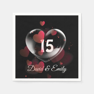Serviette En Papier 15e Anniversaire Bulle cardiaque avec Coeurs rouge