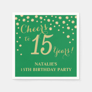 Serviette En Papier 15e anniversaire de fête Green et Gold Diamond Nap