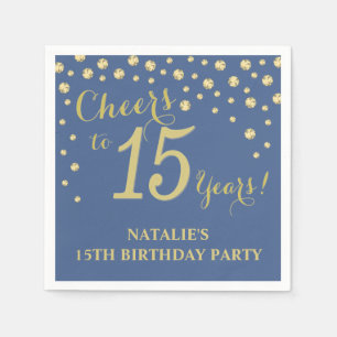 Serviette En Papier 15e anniversaire de la fête du Bleu et du Diamant 